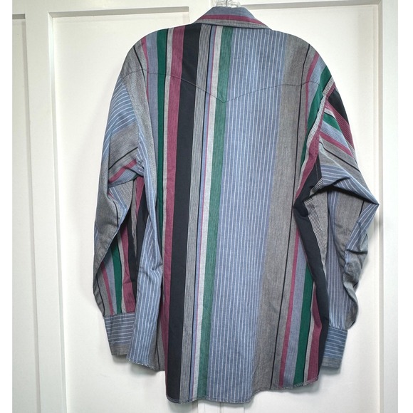 Vintage Wrangler Western Long Sleeve Pearl Snap Button Up Shirt Men Size 17-35 - Picture 3 of 6